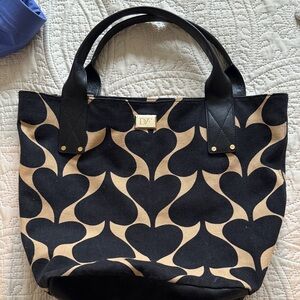 Diane Von Furstenberg Black and Cream Heart Tote